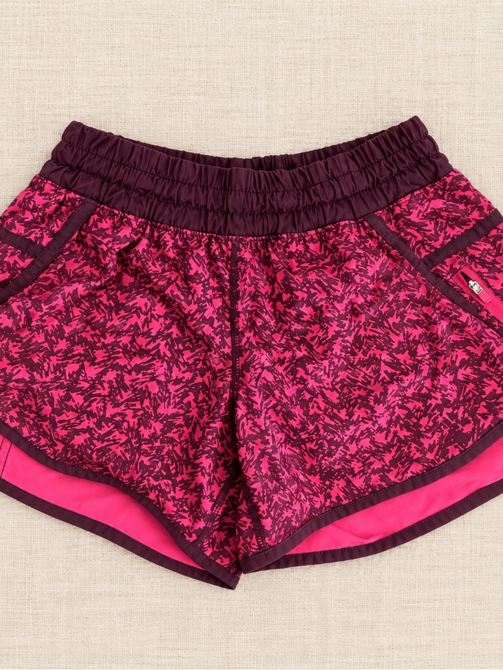 lululemon athletica Pink and Burgundy Patterned Athletic Shorts
